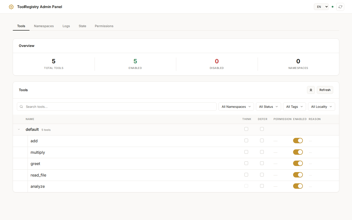 Admin Panel - Tools
